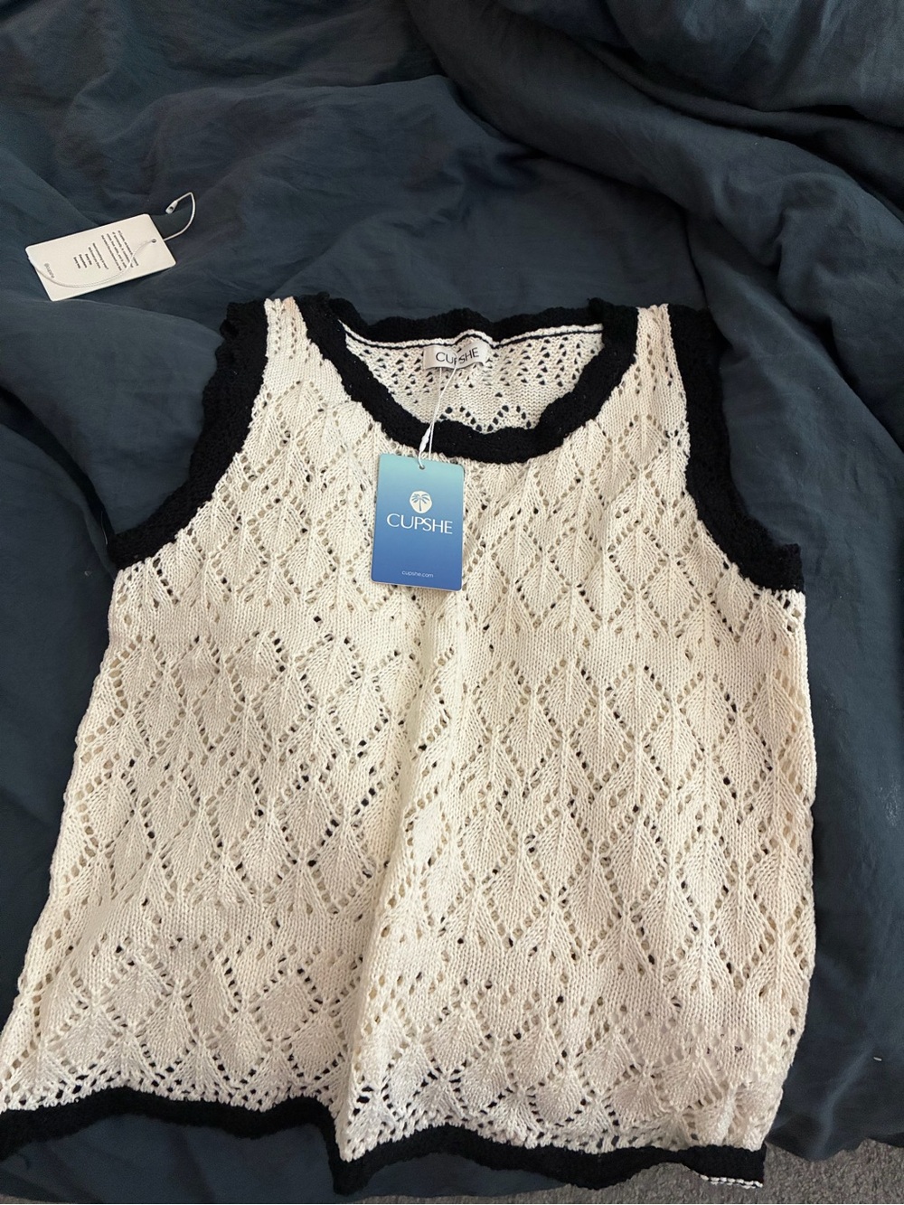 Cupshe Cream Knit Sleeveless Top with Black Accents